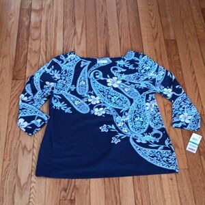 NWT Charter Club Blue Floral Feminine Garden Print Blouse ■ Size L